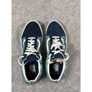 Vans Old Skool Men Shoes Navy Teal Geometric Print Lace Up Sneakers Size 11